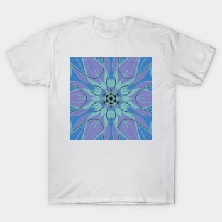 Cartoon Mandala Flower Blue and Purple T-Shirt